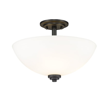 Z-Lite Ashton 3 Light Semi Flush Mount, Matte Black & Matte Opal 443SF-MB